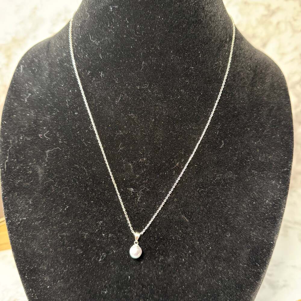 Natural Freshwater Pearl Solitaire‎ Pendant Necklace in 925 Sterling Silver